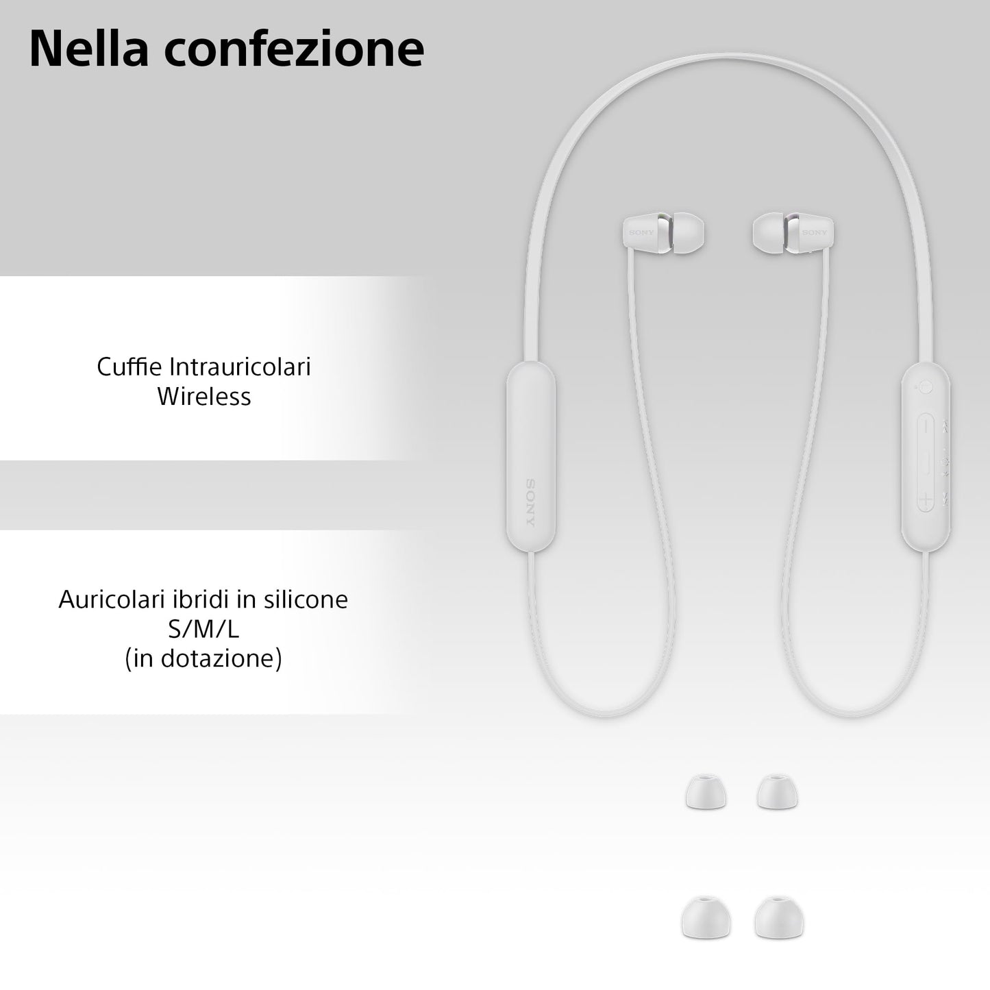 Sony wireless WI-C100 in-ear headphones (up to 25 hours of battery life, optimized for voice assistants, integrated microphone for phone calls, Bluetooth), white, small - WIC100WCE7
