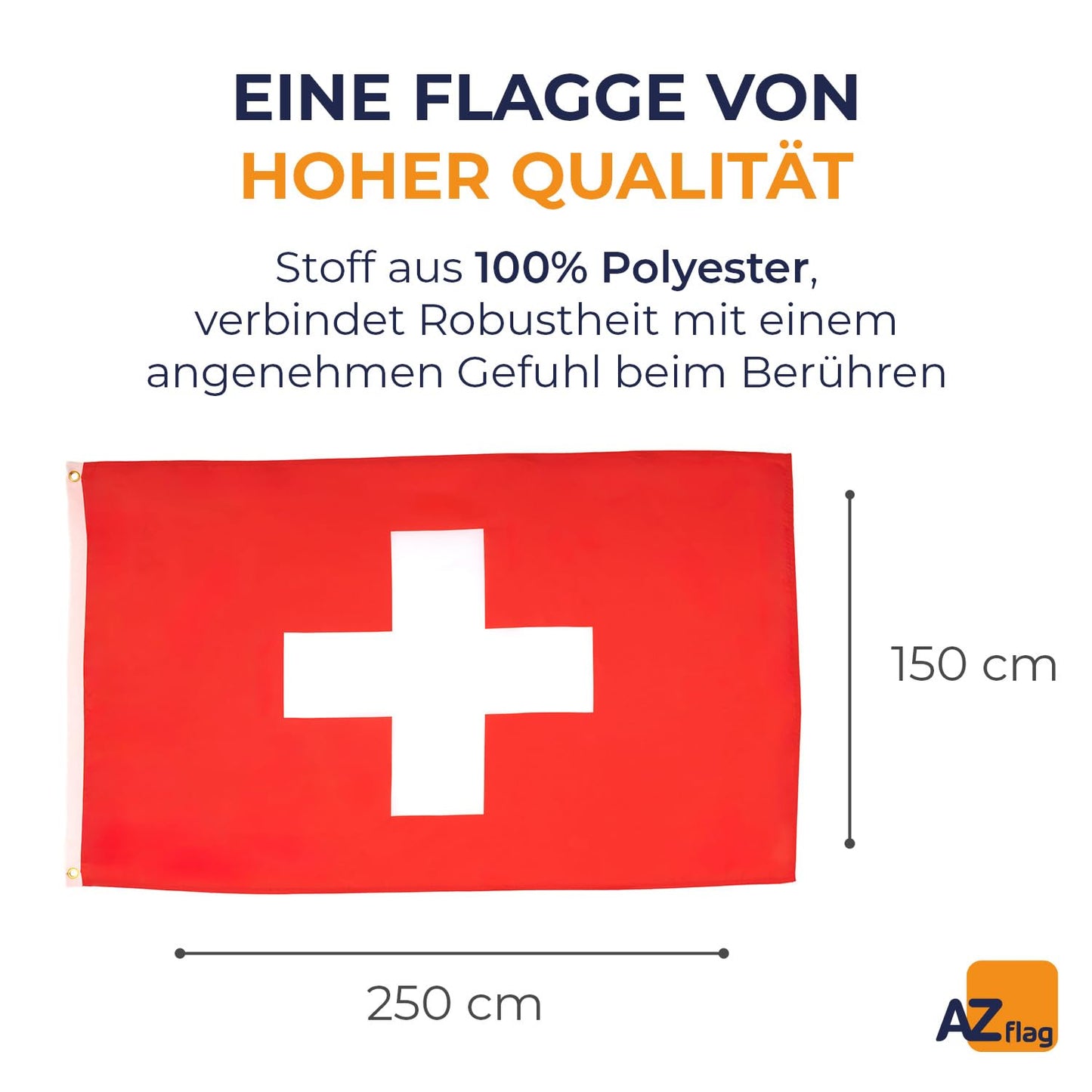 AZ FLAG - Switzerland Flag - 250x150 cm - Large Helvetic Flag 100% Polyester with Brass Eyelets - 300g - K_196
