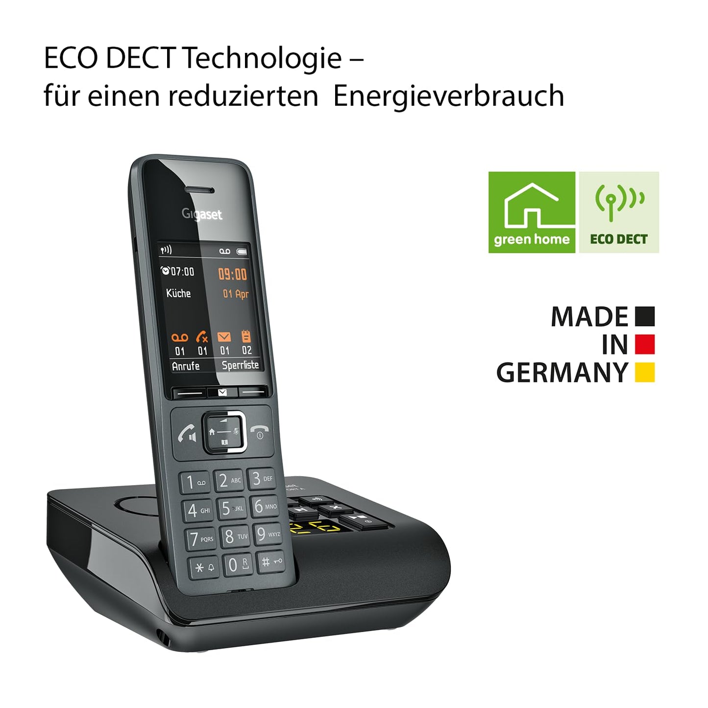 Gigaset Comfort 520A Trio - 3 cordless DECT telephones with answering machine - Elegant design - Hands-free function - Do not disturb - Address book with 200 contacts, titanium black [German version] - S30852-H3005-B103