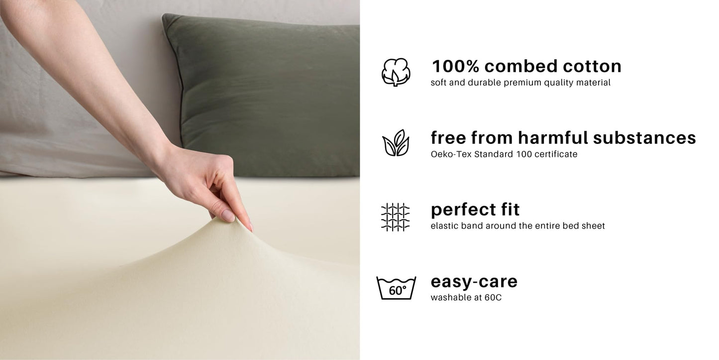 DecoKing fitted sheets 200x220 220x240 cm 100% combed cotton beige fitted sheets jersey box spring bed Amber 200 x 220 220 x 240