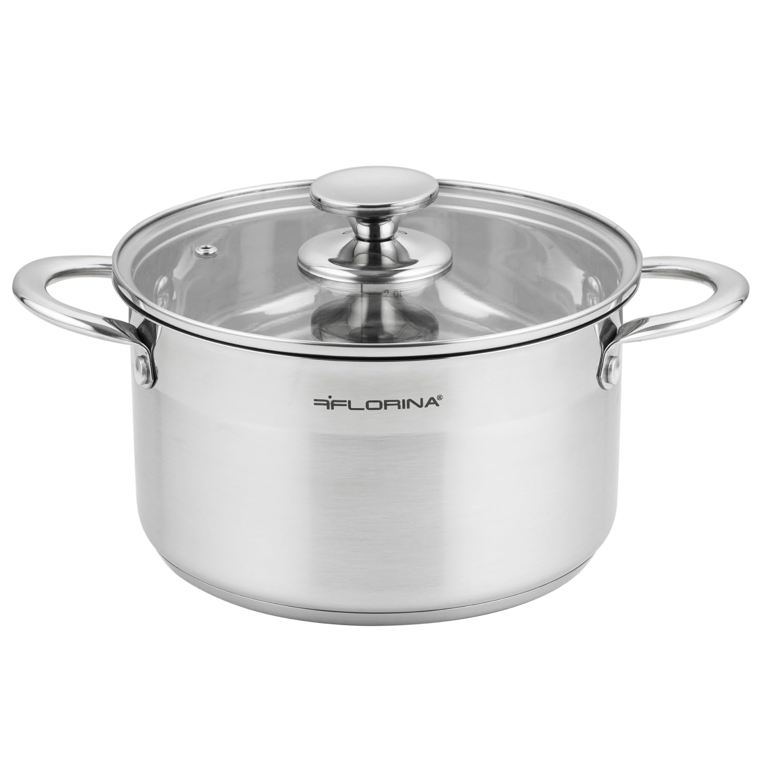FLORINA stainless steel pot 6 l, 24 cm diameter, energy-saving cooking pot, FALCON, pot with glass lid and measuring scale, 3-layer base, even heat distribution, ideal for all types of stoves - 5G1044