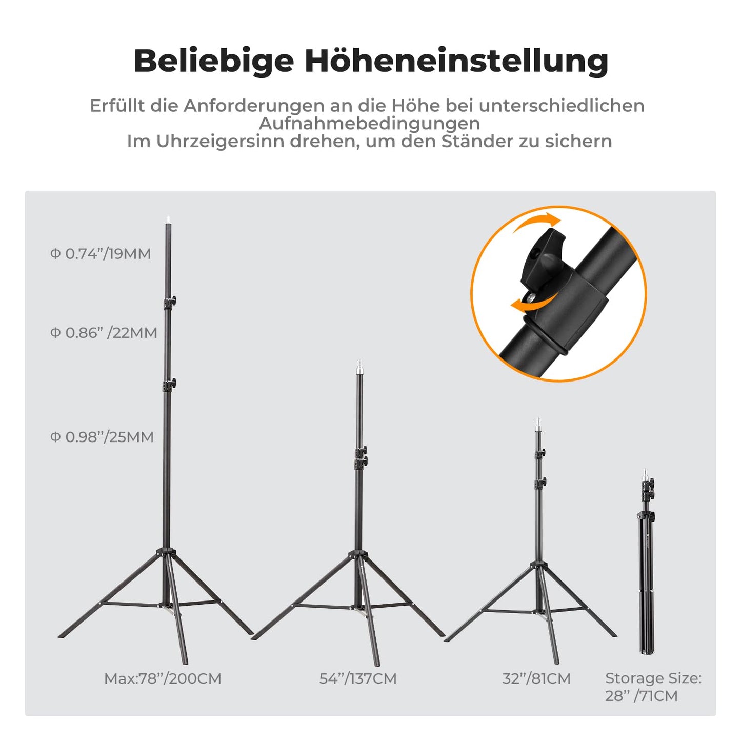 K&F CONCEPT 200CM Metal Photography Light Stand with Tripod Bag & 1/4" Srew - KF34.041U