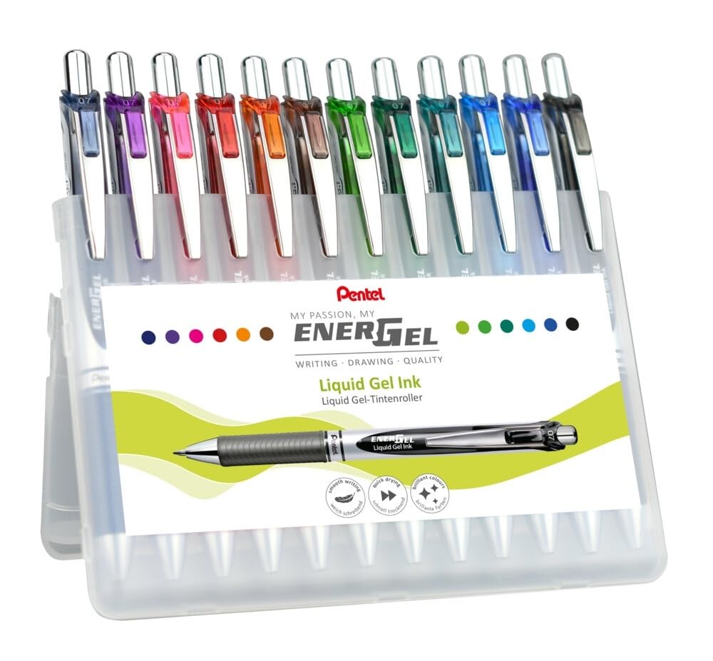 Pentel EnerGel XM BL77 gel pen with pressure mechanism, (12 pieces - assorted colors) - BL77-12