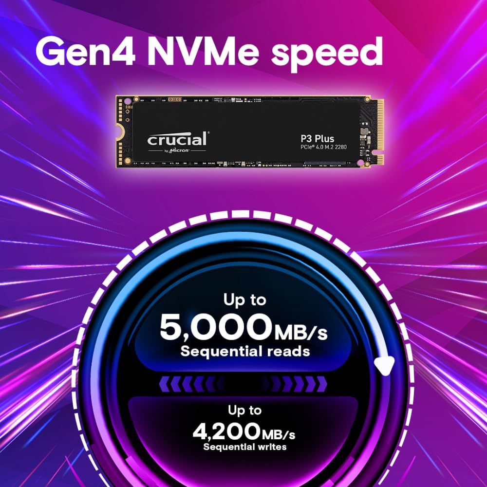 Crucial P3 Plus SSD 500GB M.2 PCIe Gen4 NVMe, cu viteze de până la 4.700 MB/s, compatibil cu laptopuri și desktopuri, Solid State Drive - CT500P3PSSD8
