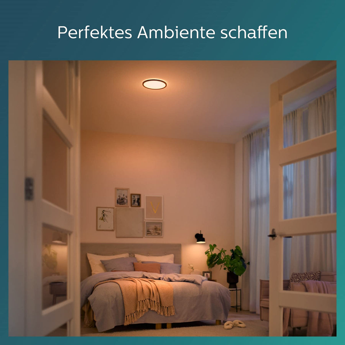 PHILIPS LED SceneSwitch Lumină de tavan (22 W), 3 niveluri de luminozitate, lumină caldă, iluminat de interior economic cu EyeComfort, negru, 43 cm - 929002666901