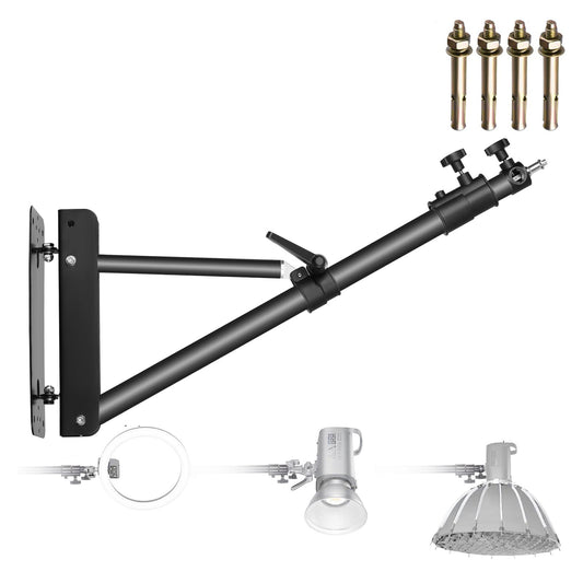 NEEWER Wall Mounted Boom Arm with Triangle Base for Photography Studio Video Strobe Light Monolight Softbox Umbrella Reflector, 180 Degree Rotation, Max Length 66.5 inches/169cm (Black) - 10100923