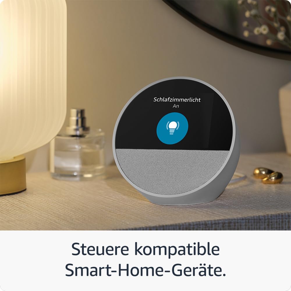 Certified and refurbished Amazon Echo Spot (2024), smart alarm clock with rich sound and Alexa, blue - BV84J9