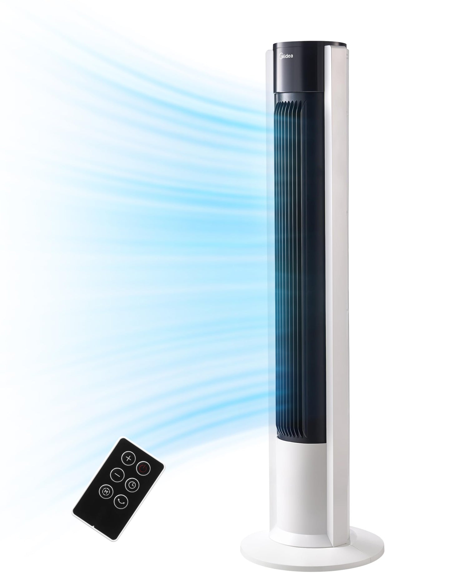 Midea FZ10-19BRA tower fan, robust copper motor, internal air supply, remote control, 7 hour timer, touch and control panel display, three modes and three speeds to choose from