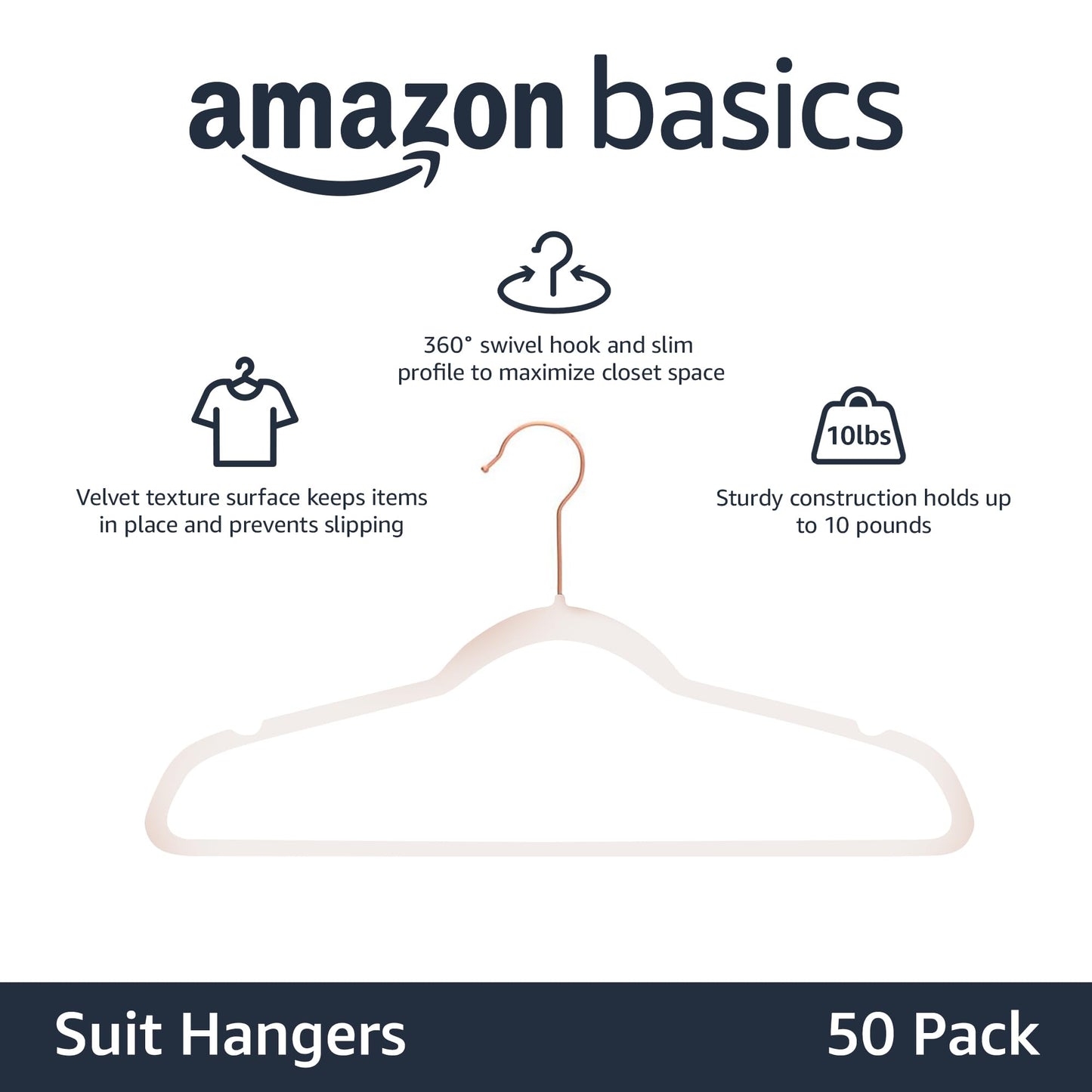 Amazon Basics Pack of 50 Velvet Slim Non-Slip Suit Hangers Pink Blush Gold - AH_vnv1004