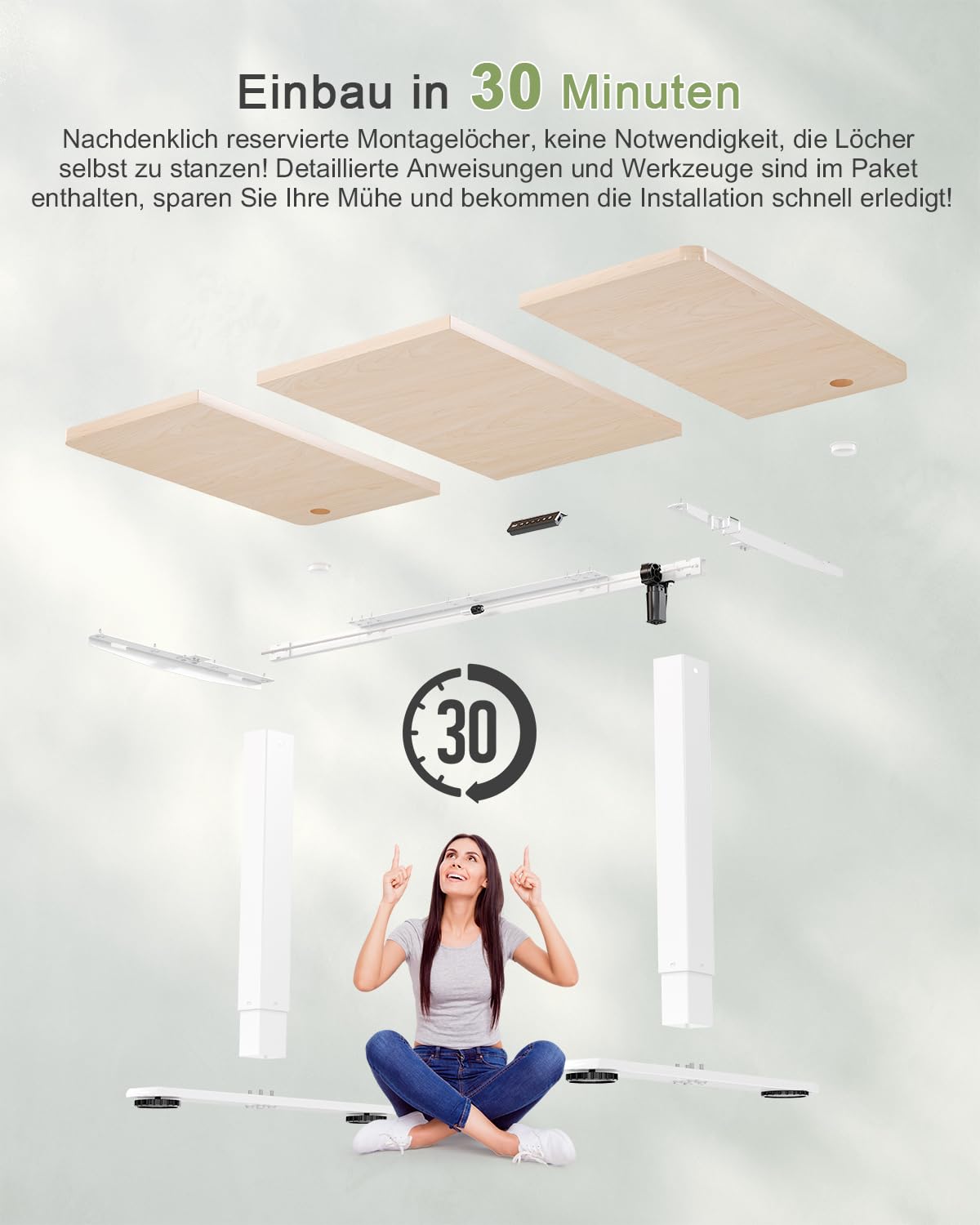 Birou JUMMICO reglabil pe înălțime cu port de încărcare USB, birou electric reglabil pe înălțime 160 x 70 cm, masă de lucru stand-sit, birou standing, masă de calculator reglabilă, birou standing, bej - 0403