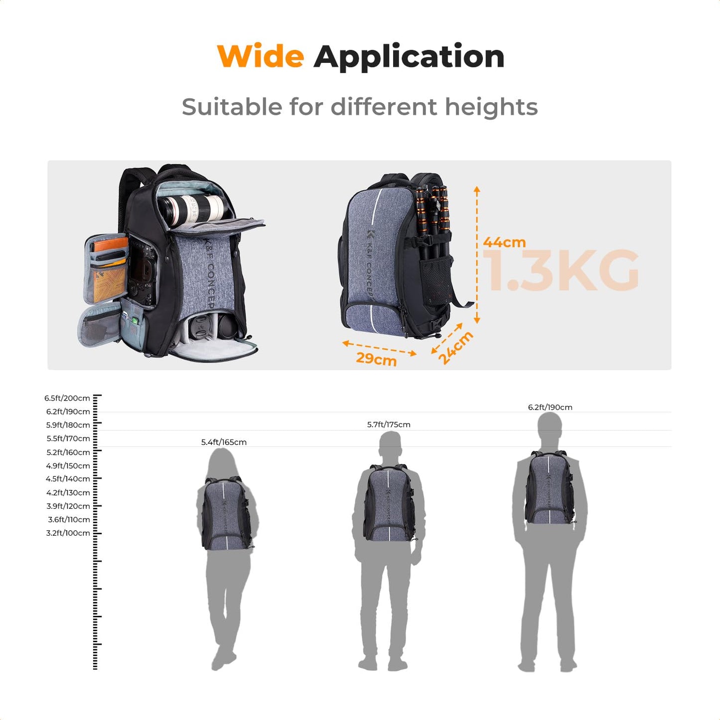 K&F CONCEPT camera backpack waterproof photo backpack for Canon Nikon Sony SLR cameras, drone, lens, laptop, tripod and accessories - KF13.164