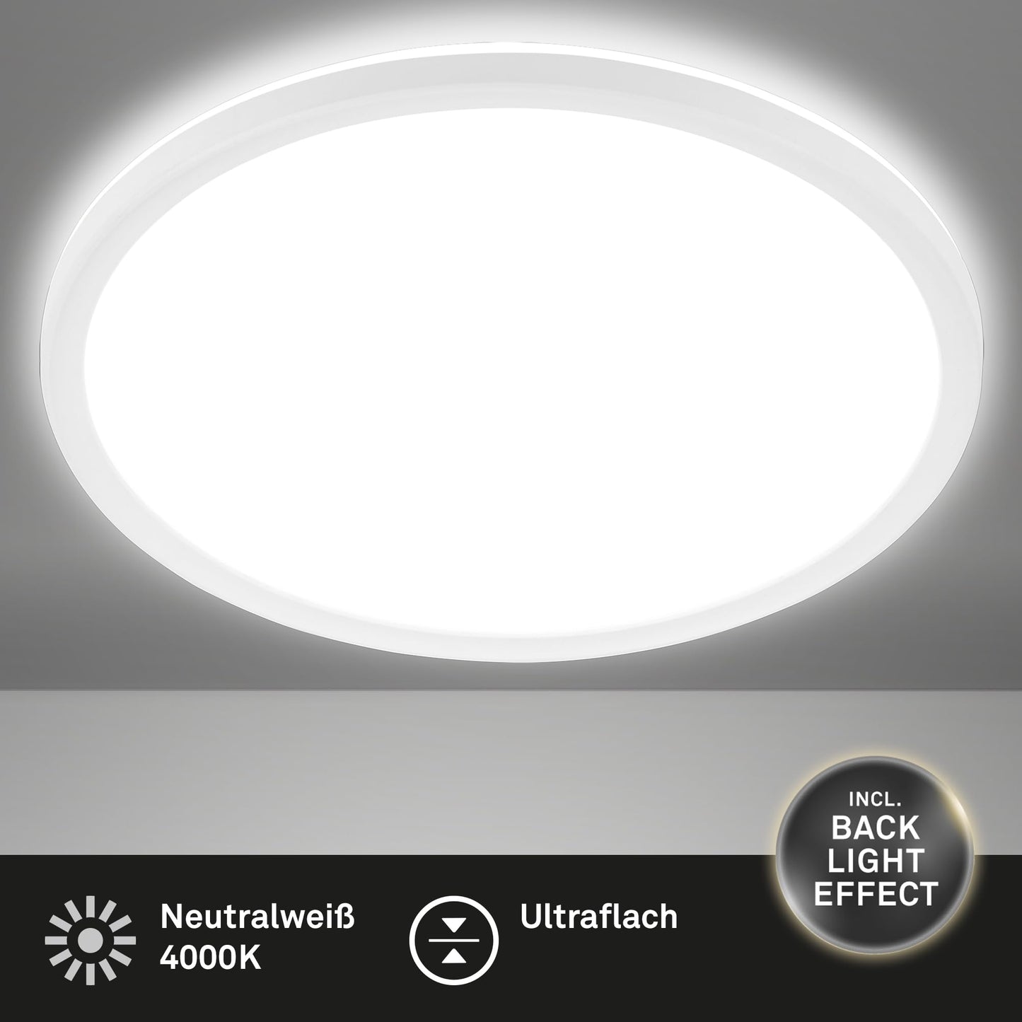 BRILONER - LED ceiling lamp with indirect light, flat, neutral white light color, lamp, ceiling light, living room lamp, LED panel, kitchen lamp, ceiling lighting, hallway, 48x3 cm, white - 3428-016