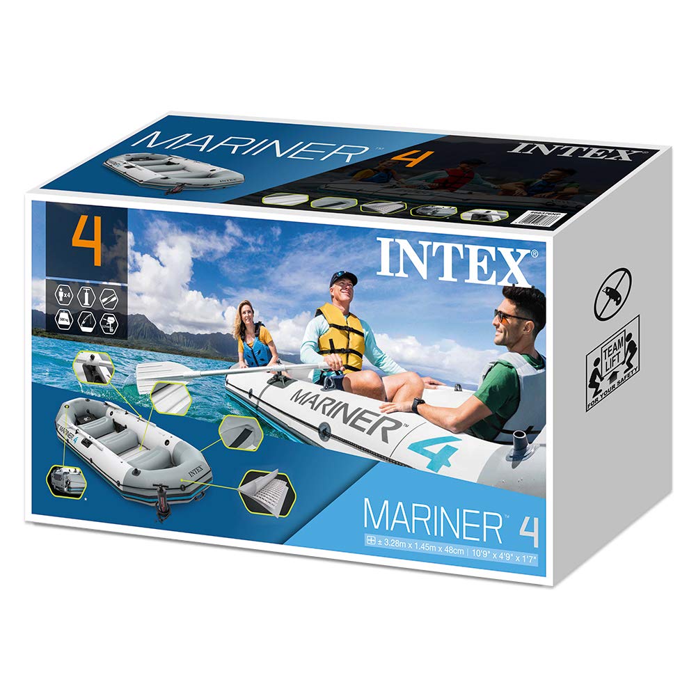 Intex Inflatable Boat Mariner 4 Set Phthalates Free Incl. Paddle and Air Pump - Professional Series, 68376np