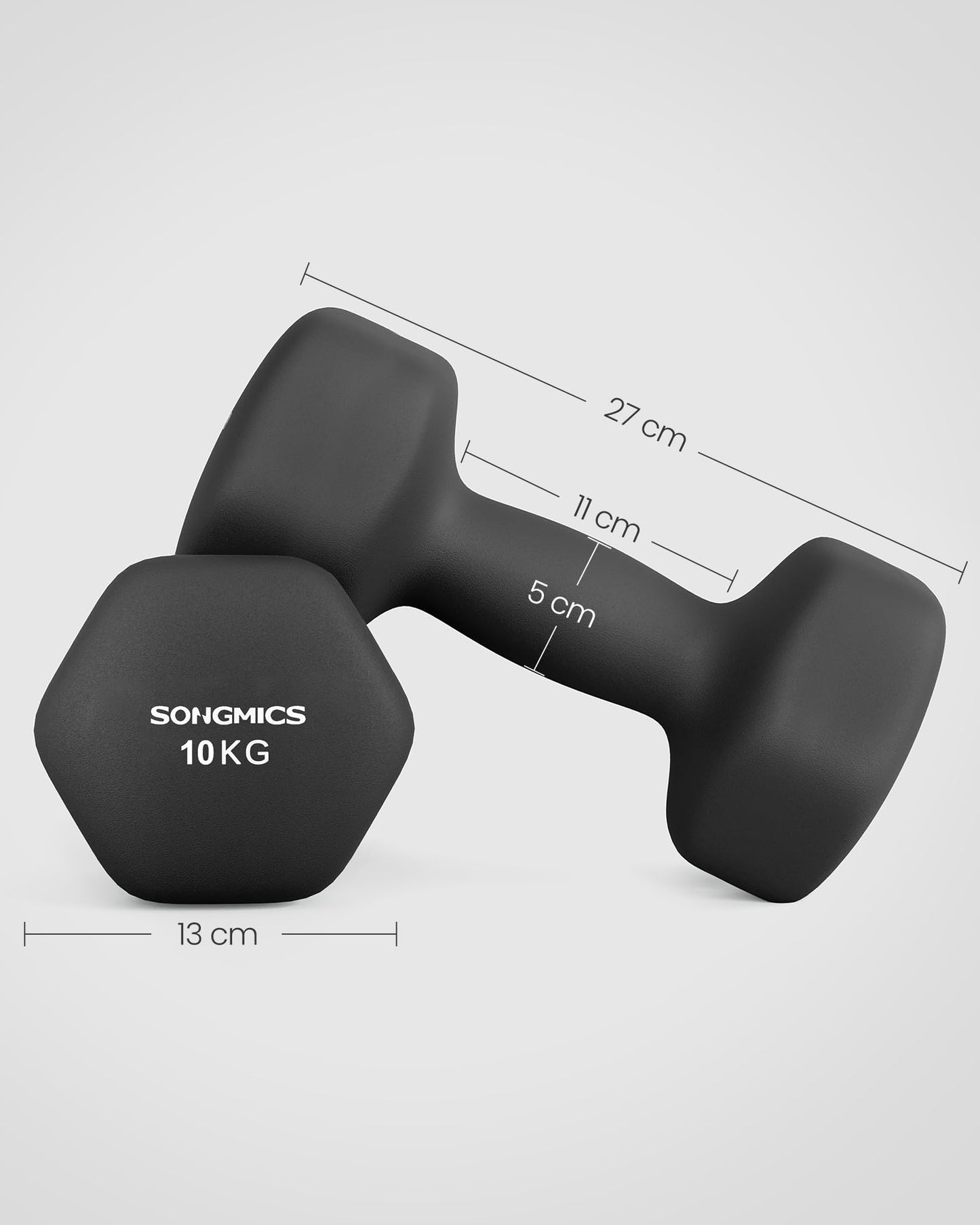 SONGMICS Dumbbells Set of 2 2 x 10kg Dumbbell Set Hexagon Neoprene Coating Strength Training Workout Fitness Training for Home Ink Black SYL110B01 - USYL908Q01