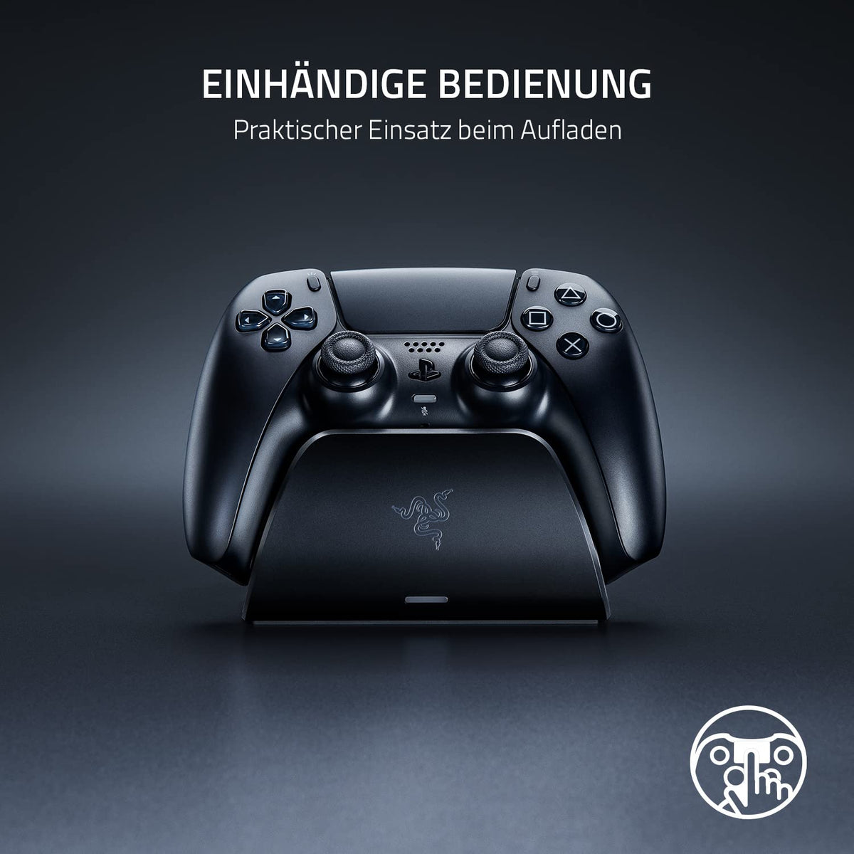 Razer Schnellladestation - Stație de încărcare rapidă pentru controlerele wireless PS5 (încărcare rapidă, design curbat, utilizare cu o singură mână, încărcare prin USB) Midnight Black - RC21-01900200-R3M1