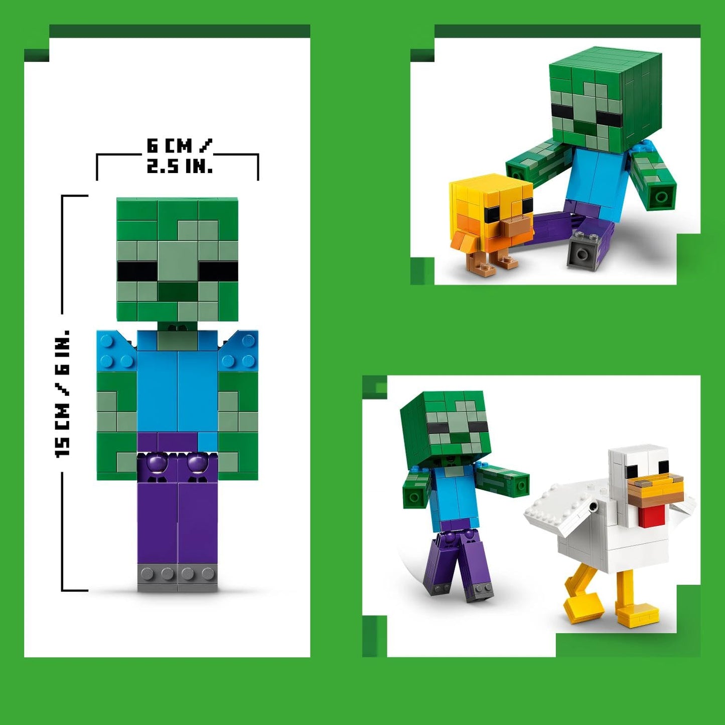 LEGO Minecraft chicken rider - building toy - room decoration for the video game with zombie baby, chicken and chicks - fan item to collect and display - gift for gamers aged 9 and over - 21582