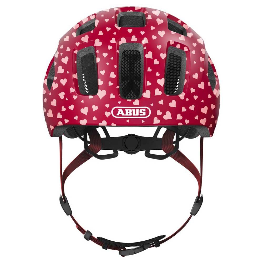 ABUS Youn-I 2.0 bicycle helmet - with light for children, teenagers and young adults - for girls and boys - red with heart pattern, size M, M (52-57 cm) - 63809