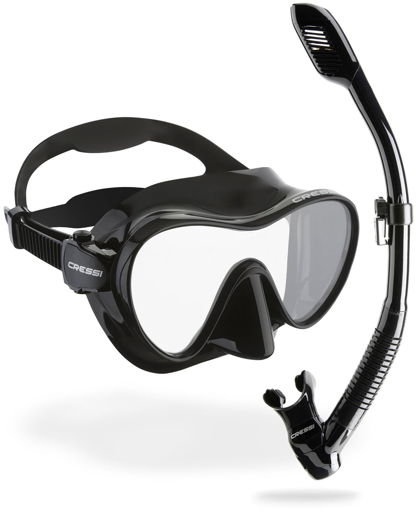Cressi Frameless Diving Mask F1 - Fog-free Glass Lens, Diving Goggles - Ergonomic Silicone Rim, Snorkel Mask - Dry Snorkel & Snorkel Set - Black - Combo Set - YDS280050
