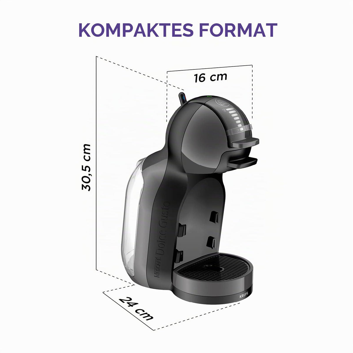 Krups Nescafé Dolce Gusto Mini Me Coffee Capsule Machine with 15 bar pressure, 0.8 l capacity for hot or cold beverages, Play & Select, thermoblock, 35 coffee varieties, black, KP1238 - 8432322531962