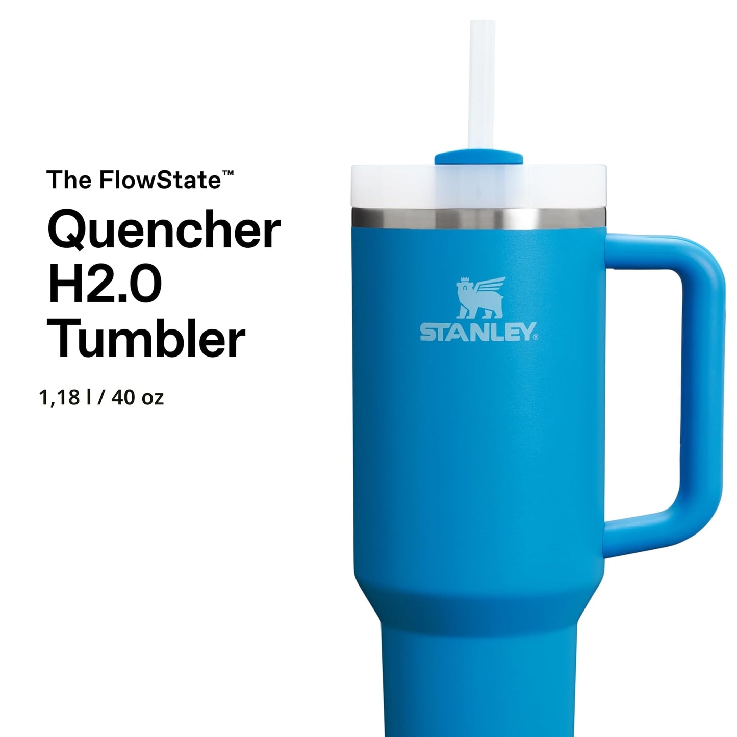 STANLEY 1913 Quencher H2.0 Flowstate Drinking Bottle with Straw 1.2L - Thermo Mug Cools Up to 11 Hours, 48 Ice Cooled - Thermos Bottle BPA Free Stainless Steel - Azure - 10-11824-268