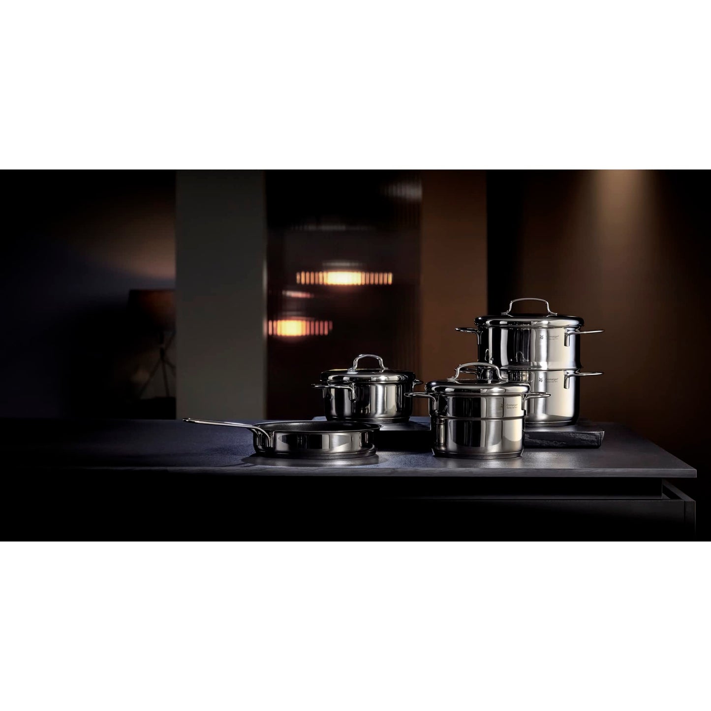 WMF mini cooking pot small 12cm, metal lid, meat pot induction 1l, Cromargan stainless steel, stackable, for small portions, single households - 0712776040