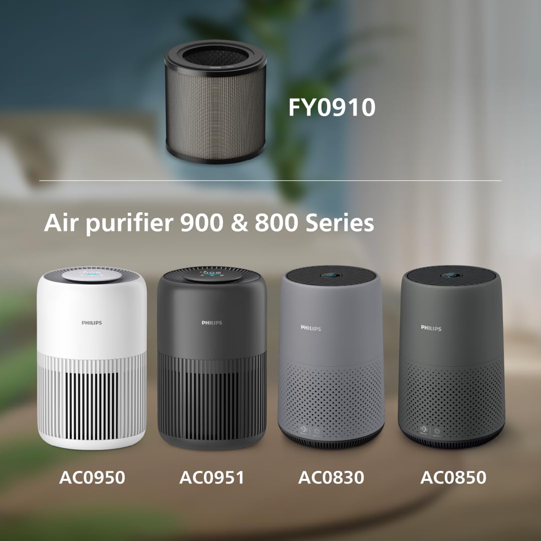 Philips Original Replacement Filter for Air Purifier 800 & 900 Series AC0950, AC0951, AC0830, AC0850, HEPA NanoProtect + Activated Carbon, 12 Month Life, Black/White (FY0910/30)