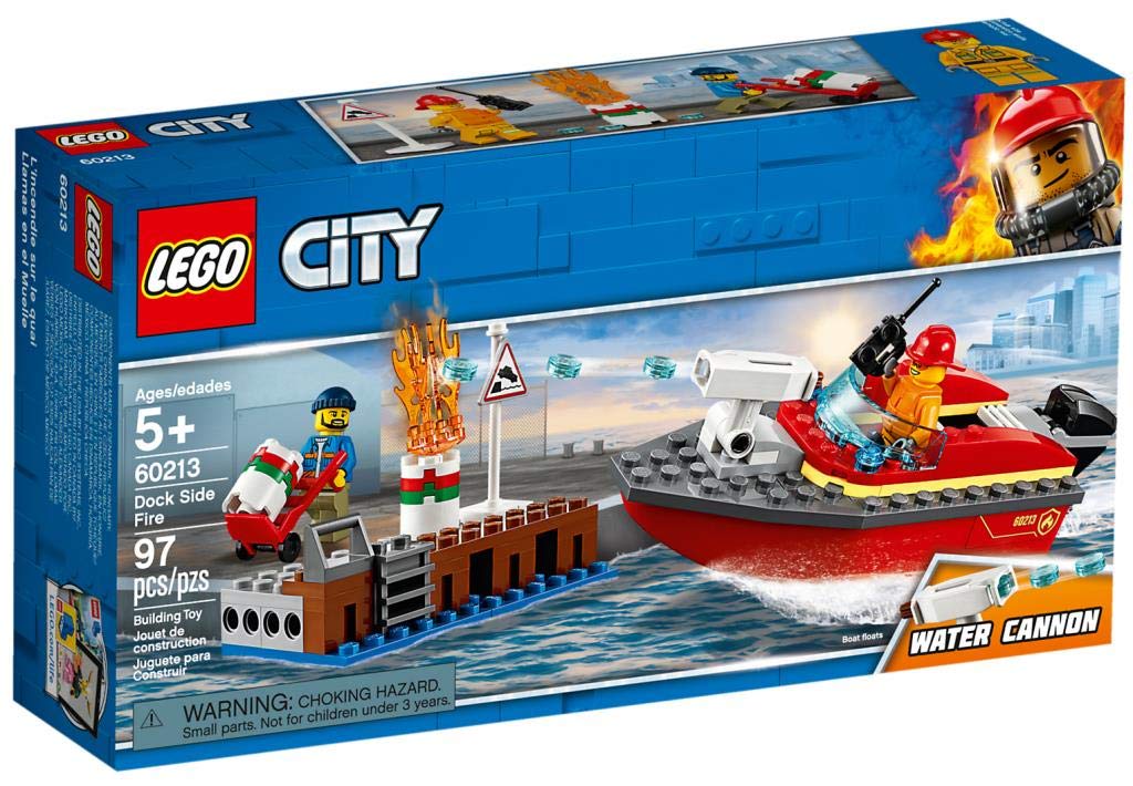 LEGO 60213 City Fire Department at the Harbor Set with Water Cannon and Fire Department Minifigure, Bath Toy for 5 Year Olds