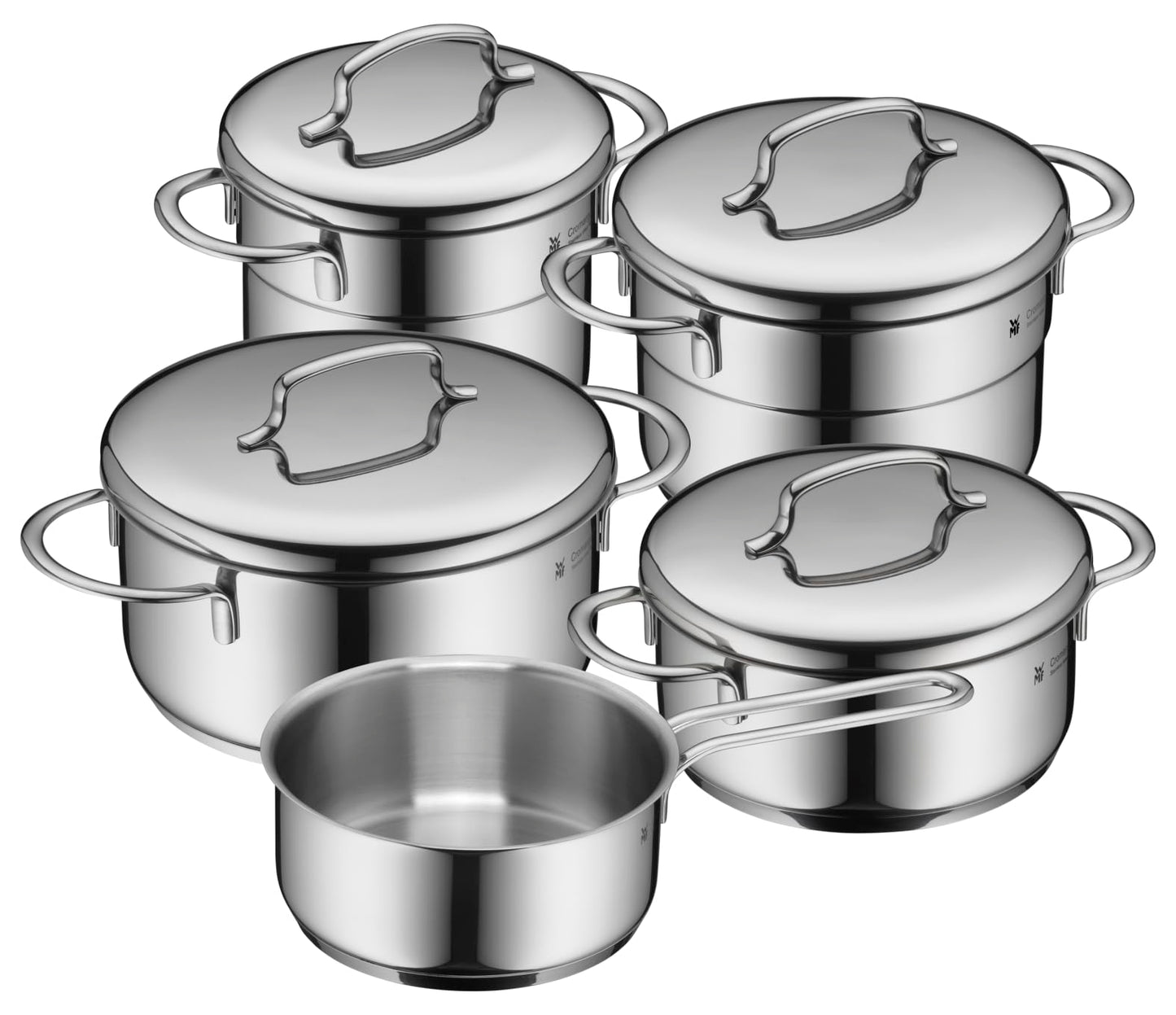 WMF Mini Advantage pot set induction small 5-piece, cooking pot set with metal lid, Cromargan stainless steel, pot set stackable ideal for small portions - 798566040