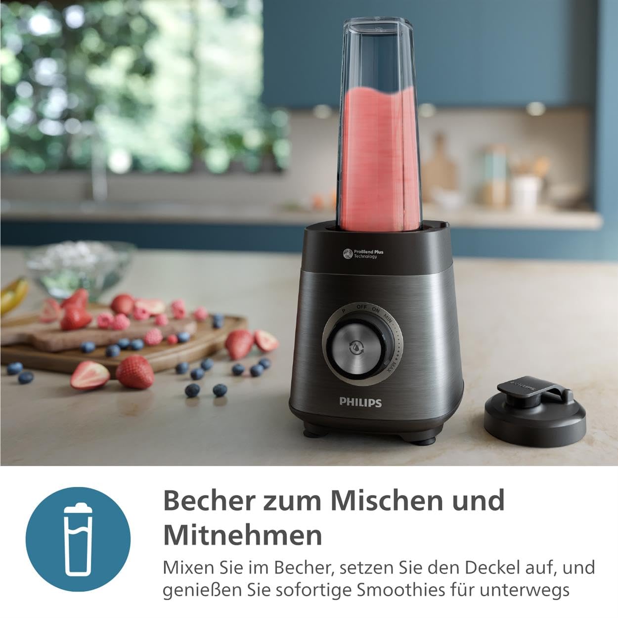 Philips 5000 series blender including blend-and-go container - 1200 W. 2L maximum capacity. ProBlend Plus technology. Dishwasher safe. Automated cleaning. Black (HR3041/00) - HR304100