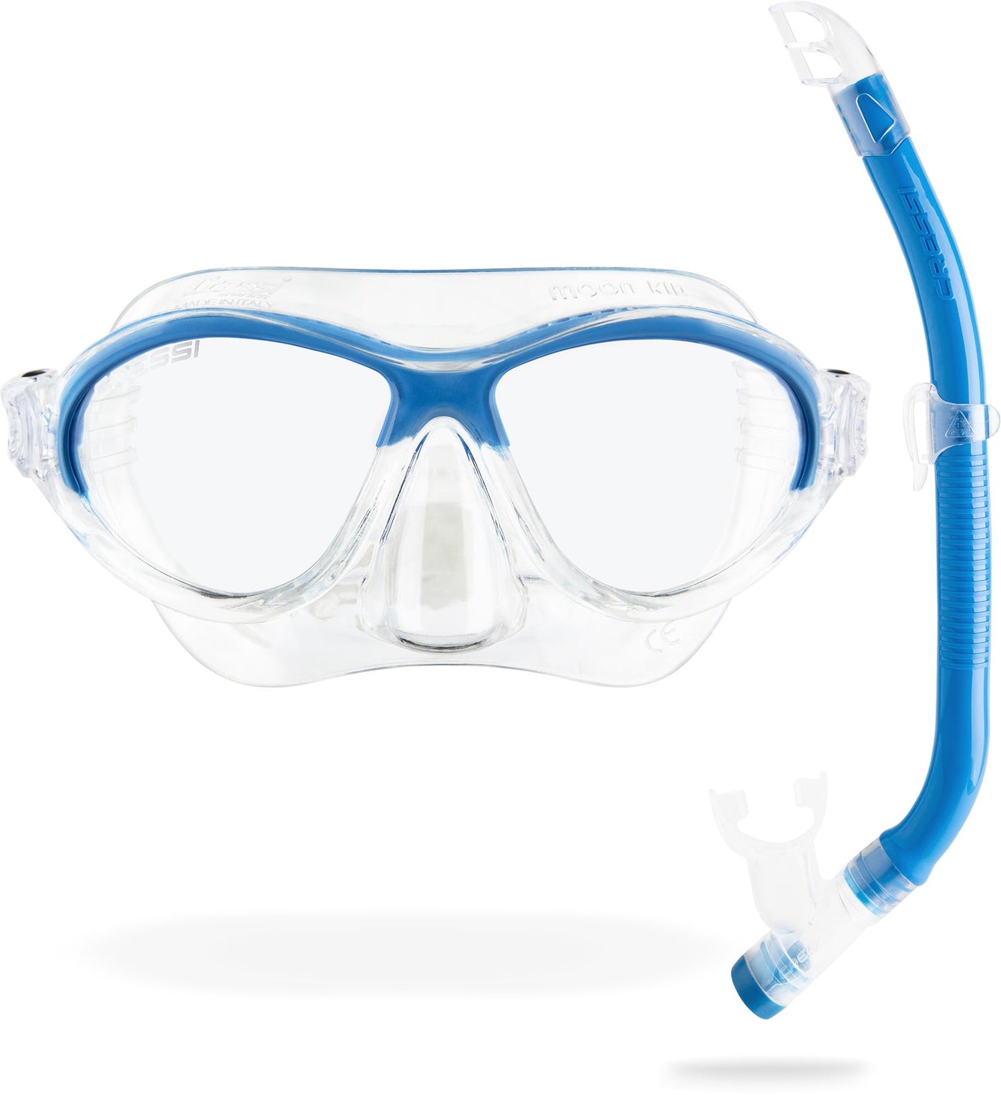 Cressi Moon Swimming Goggles Children 7 to 15 Years - Diving Goggles - Shatterproof Lenses, Secure Fit & Adjustable Buckles - Diving Goggles Children - Diving Masks - Transparent/Blue - Combo Set - DM200620
