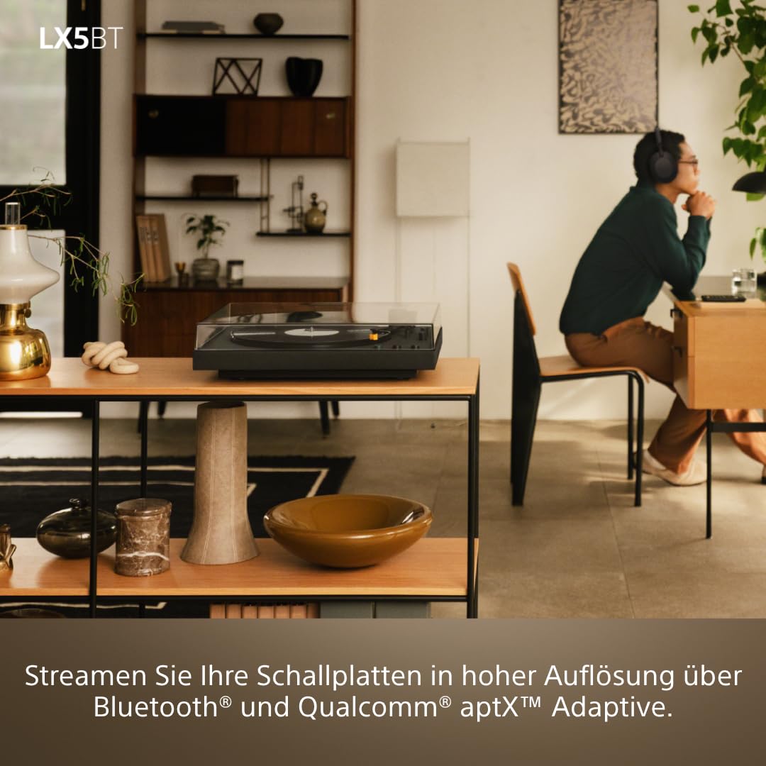 Sony PS-LX5BT Premium-Bluetooth-Player cu redare complet automată, acționare prin curea, pickup de înaltă calitate, Hi-Res Audio, preamplificator phono integrat, 3 moduri de amplificare – Negru