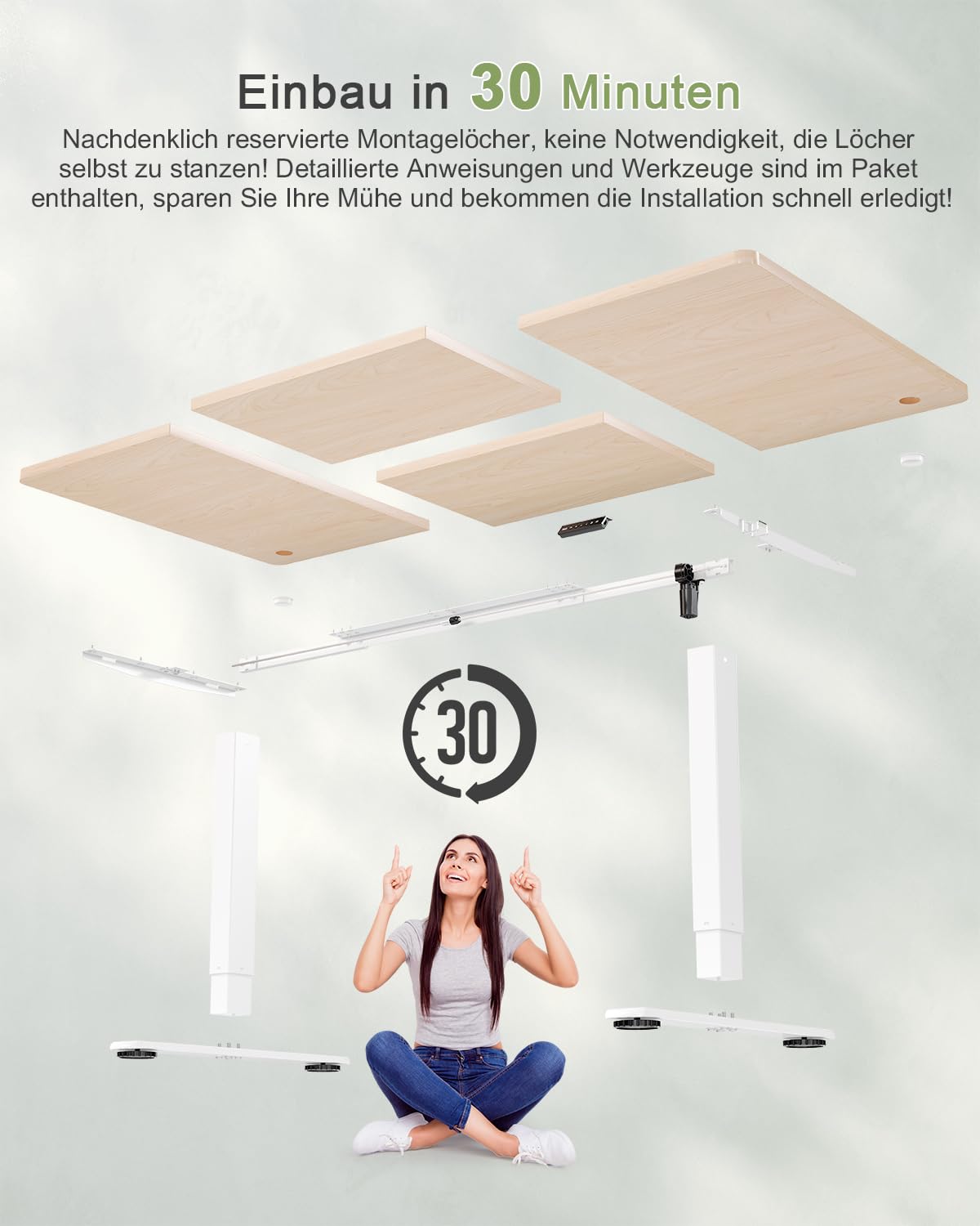 JUMMICO Birou reglabil pe înălțime cu port de încărcare USB, birou electric reglabil pe înălțime 180 x 80 cm, masă de stat-șezut, birou reglabil, masă de calculator reglabilă, birou reglabil, bej - 0403