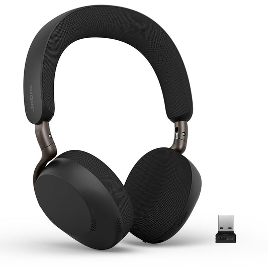 Jabra Evolve3 75 on-ear Bluetooth headset wireless with microphone for office, USB-A, AI voice call, advanced active noise cancellation, 22h battery, for online meeting apps, black - 37599-989-999