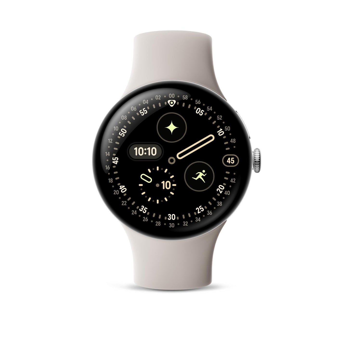 Google Pixel Watch 4 (45mm) - Android smartwatch with comprehensive health and fitness tracking and Gemini support - Polished Silver aluminum body - Porcelain sports band - LTE