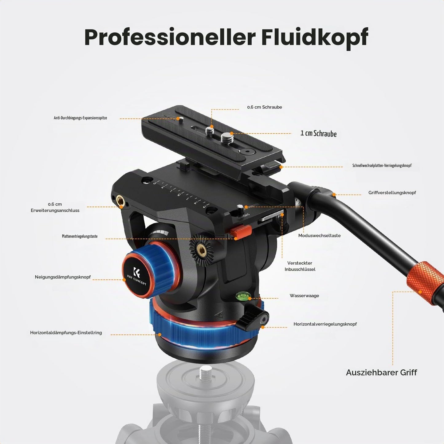 K&F CONCEPT Professional fluid head, tripod head with 360° adjustment - BV60