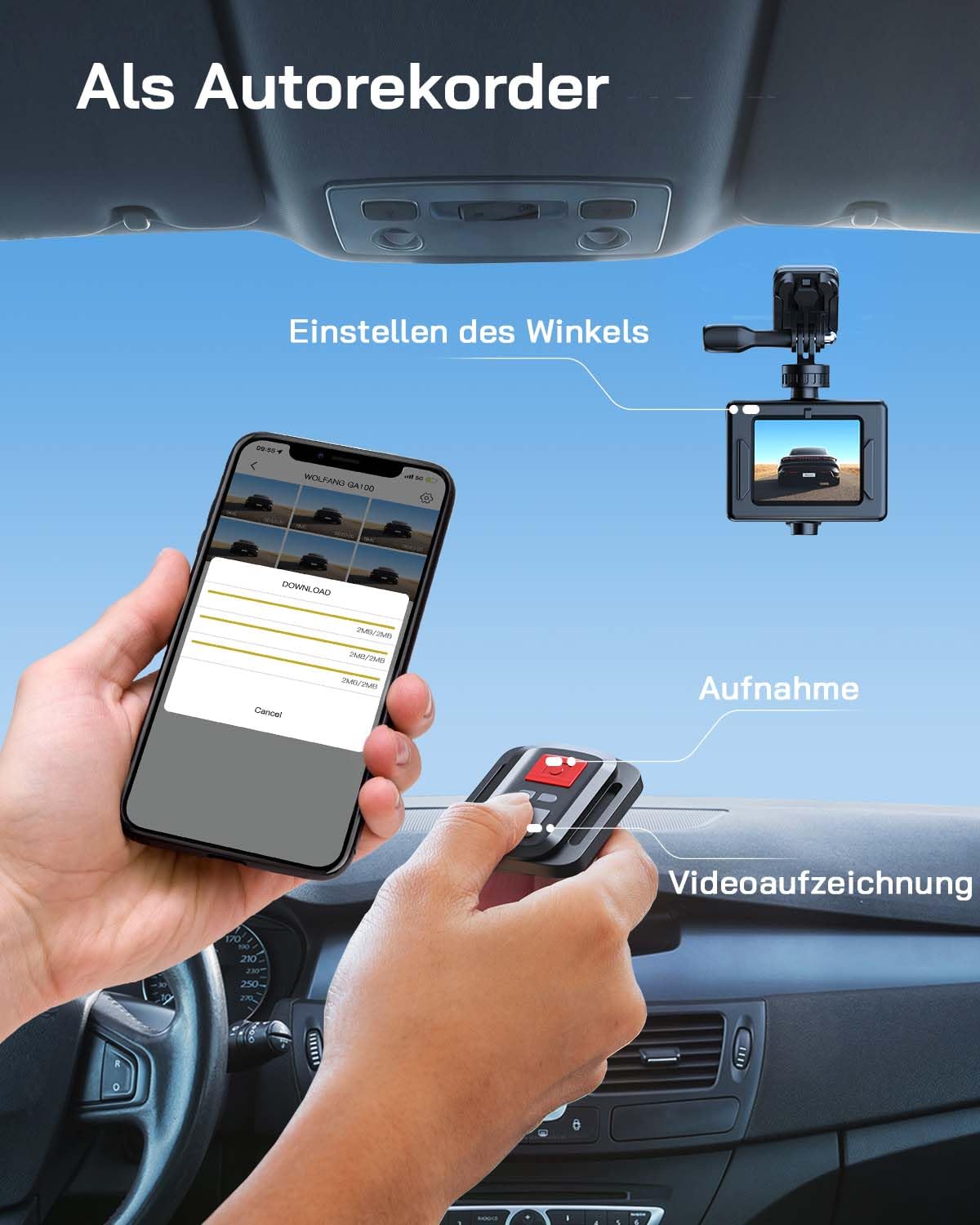 WOLFANG Action Cam GA100 4K 30FPS 20MP WiFi, waterproof 40M underwater camera, EIS anti-vibration, 170° wide angle, remote control, double microphone, 2 x 1050mAh battery, accessory kit
