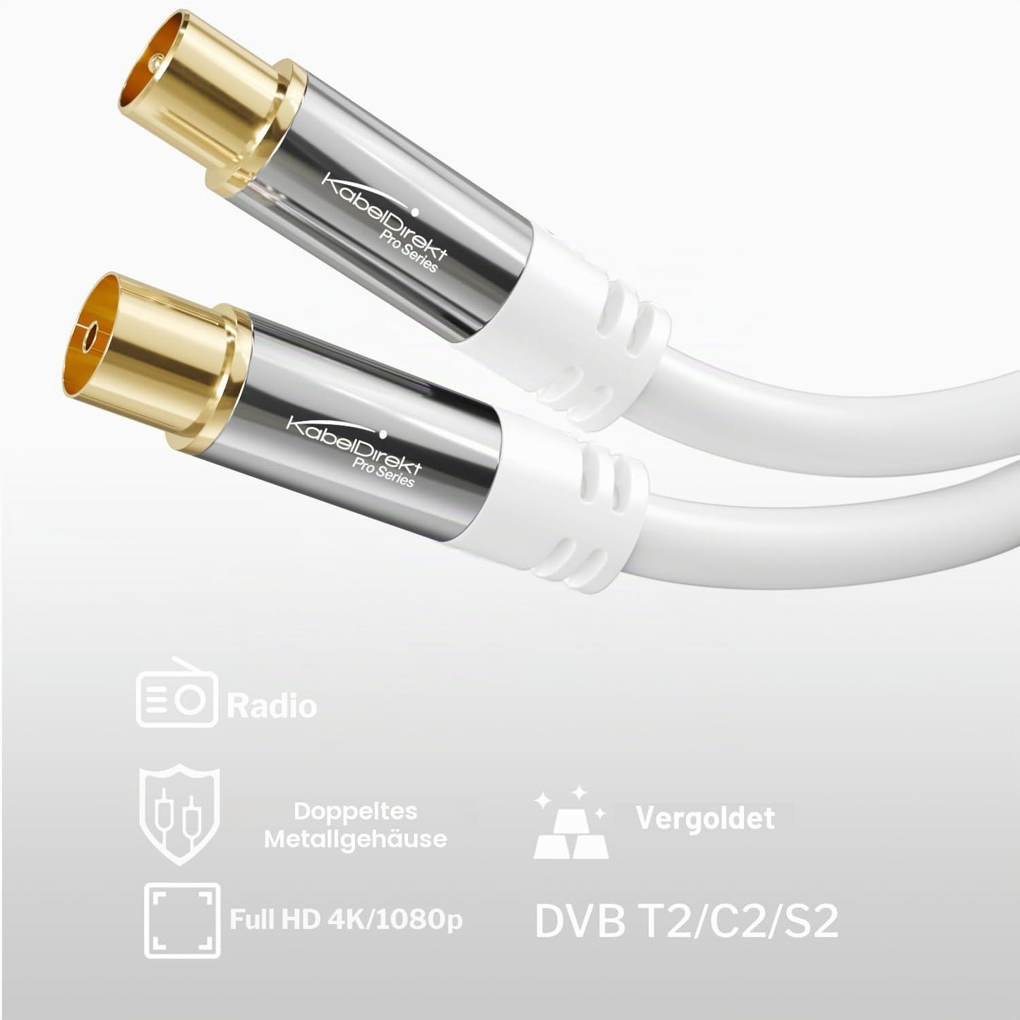 KabelDirekt – 4K antenna cable (coax) – 15m – plug/socket, white - 1632