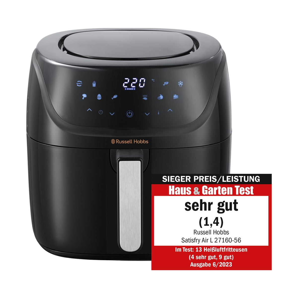 Russell Hobbs Heißluftfritteuse L 4L Rapid AirFryer [carcasă foarte mică/7 funcții de gătit/10 programe] SatisFry (compatibilă cu mașina de spălat vase, max 220°C, friteuză fără ulei, grătar, coacere, prăjire etc) 27160-56