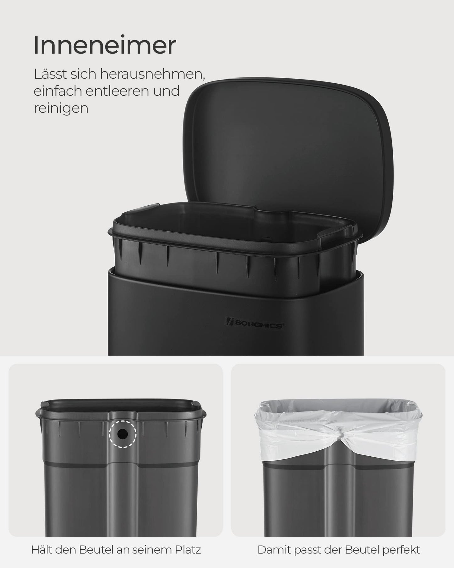 SONGMICS Trash Can, Steel Pedal Trash Can, Trash Can with Lid and Inner Bucket, 12 L, 38.4 x 28.6 x 25.2 cm, Small Cosmetic Bin for Bathroom, Black, PLUSHIC Collection LTB112BZ02