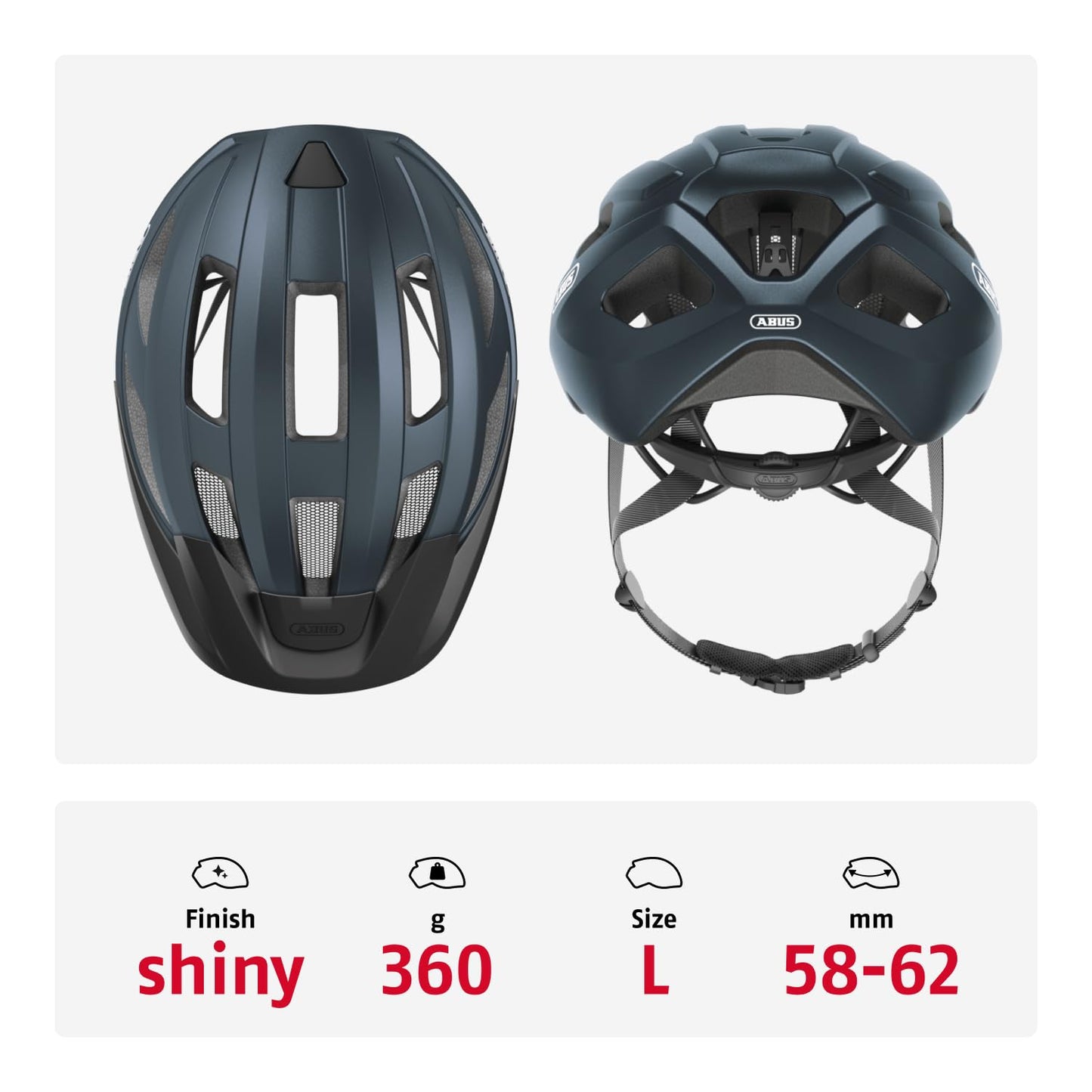 ABUS road bike helmet Macator - sporty bike helmet for beginners - also for pigtail wearers - for women and men - dark blue glossy, size L - 67327
