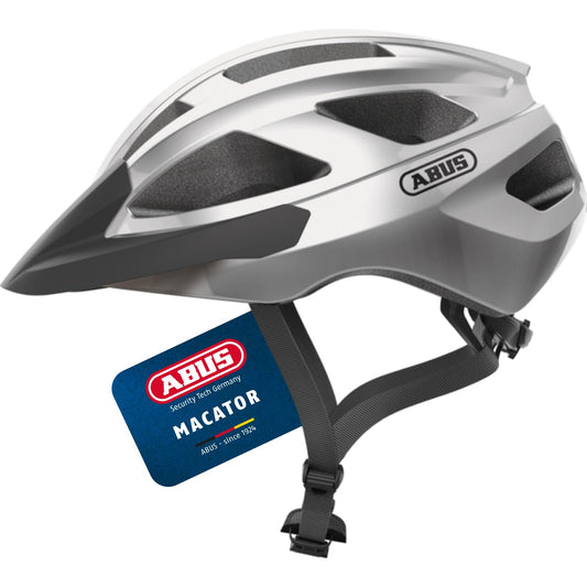 ABUS road bike helmet Macator - sporty bike helmet for beginners - also for pigtail wearers - for women and men - silver, size S - 87218