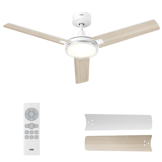 Ventilator de tavan DREO cu iluminare și telecomandă, ventilator de tavan alb de 132 cm cu lumină și Alexa, 5 culori CCT, 6 niveluri reglabile, 6 niveluri, motor DC silențios reversibil, temporizator (1/4/8h) - DR-HCF004