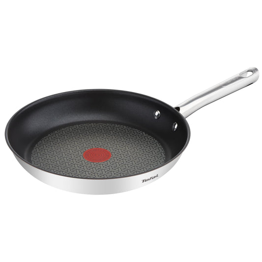 Tefal Duetto frying pan 32 cm induction, stainless steel pan with non-stick coating, thermal signal at ideal frying temperature, easy to clean, suitable for all types of stoves, A70408