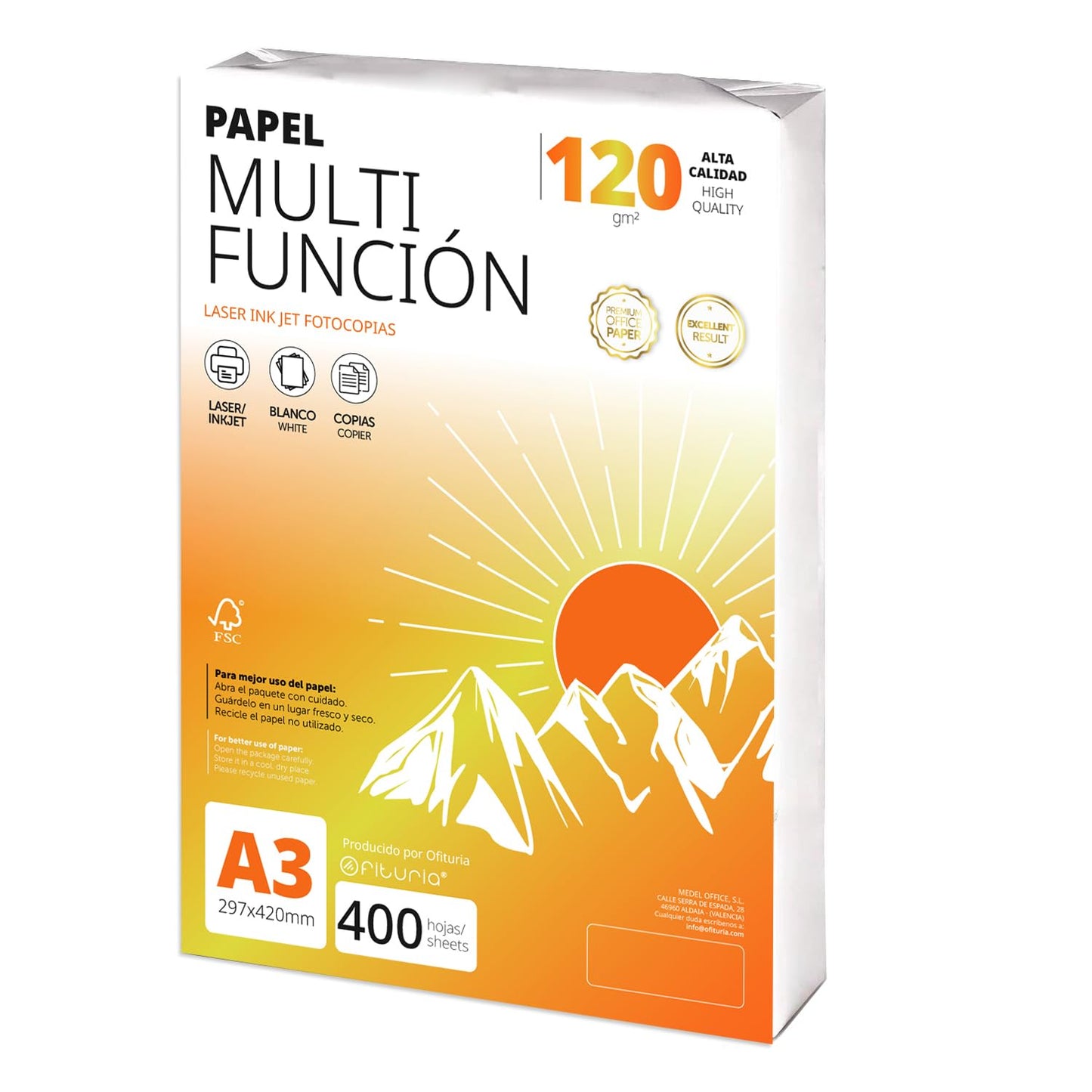 A3 Paper 120g 400 Sheets, Multifunctional Paper for Printers, Paper for Projects, Illustration, Lettering, Professional Creative Projects, A3 Office Paper, School Supplies - Ofituria (120g, 400 Sheets) - COM0574