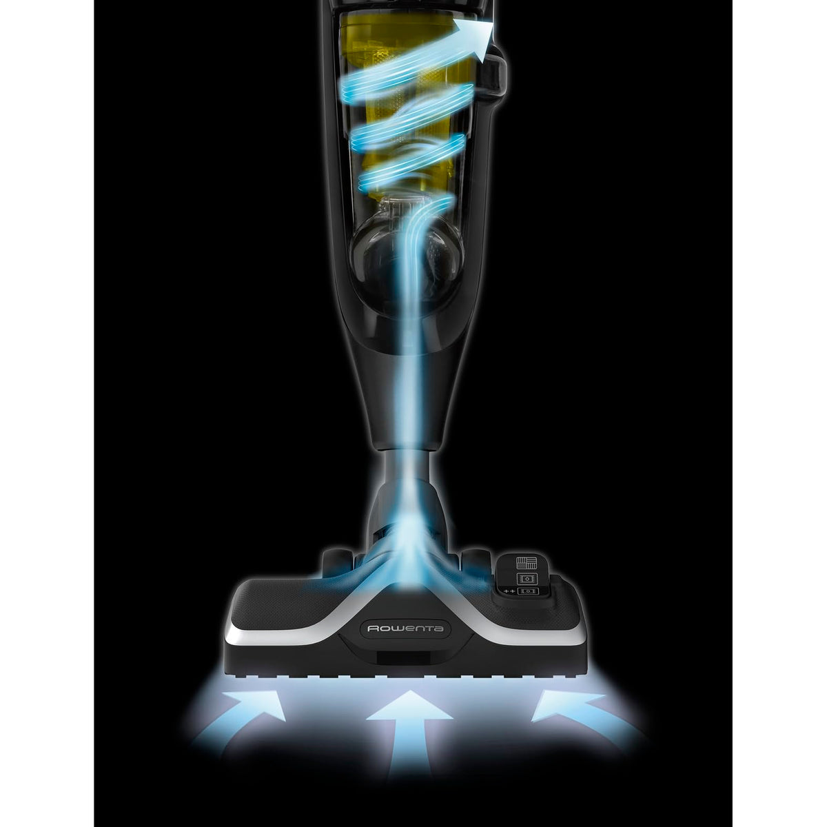 Rowenta Powerline Extreme Cyclonic, bagless handheld vacuum cleaner with power cord, features a new highly gliding nozzle, very quiet floor vacuum cleaner, high suction power without a bag, black-silver-yellow, RH8155. - RH8155WA