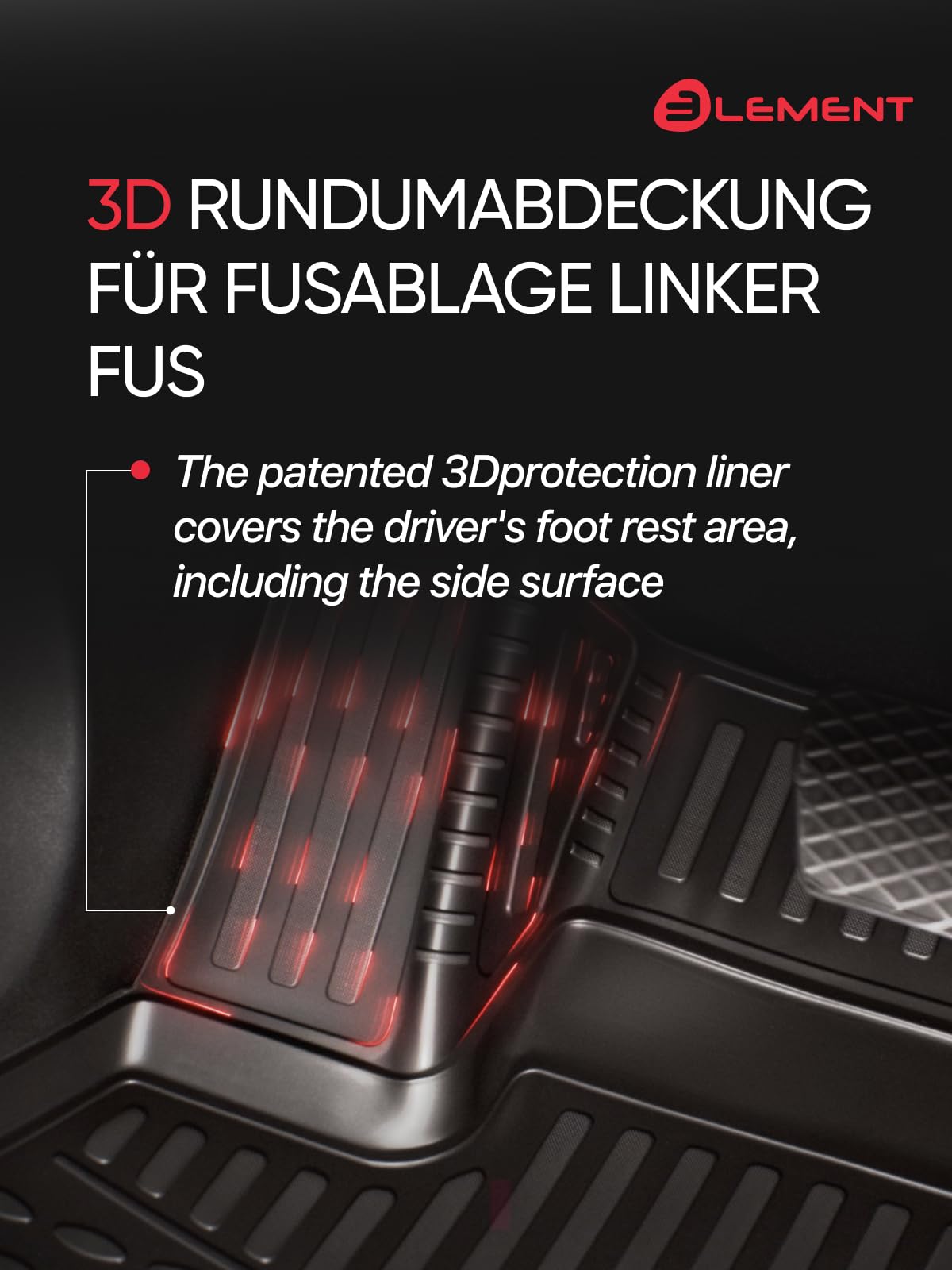 Element 3D rubber floor mats suitable for VW Polo | MK5 | 2009-2020 | 100% custom-fit all-weather floor mats made of TPE, high edge, waterproof, non-slip, odorless - EXP.NLC.3D.51.28.210kh