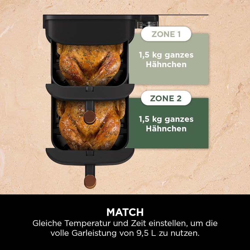 Ninja Double Stack XL Air Fryer, 2 Vertical Drawers, 4 Cooking Levels, 2 Shelves, Space Saving Design, 9.5L Capacity, 6 Functions, 8 Servings, Tongs, Black/Copper SL400EUCP