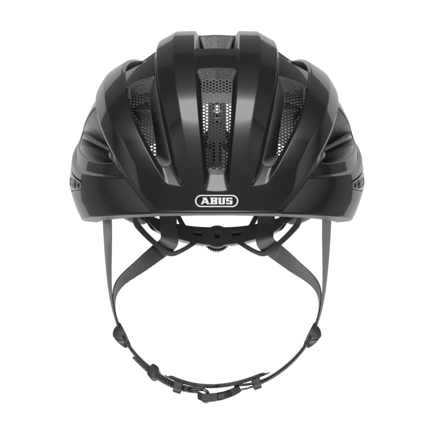 ABUS road bike helmet Macator - sporty bike helmet for beginners - also for pigtail wearers - for women and men - glossy black, size M - 87212