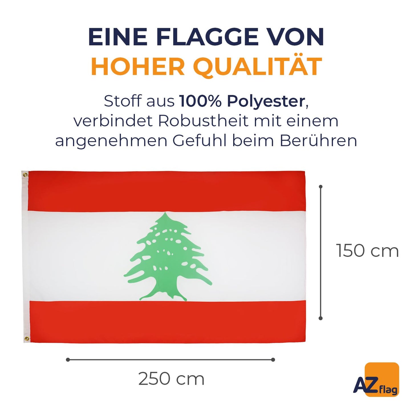 AZ FLAG - Lebanon Flag - 250x150 cm - Lebanese Large Flag 100% Polyester with Brass Eyelets - 300g - K_117