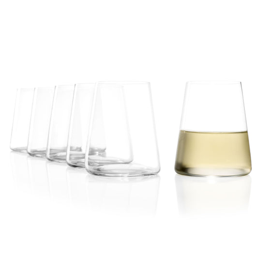 Stölzle Lausitz Power white wine cups set of 6 380 ml - Modern wine glasses without stem for maximum aroma development - Flat white wine glasses made of crystal glass - Dishwasher and shockproof, Made in Germany - 4012632239297